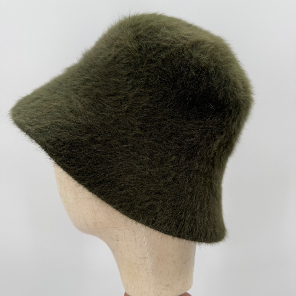 Y2K DNY David & Young Olive Green Fuzzy Angora Bucket Hat One Size